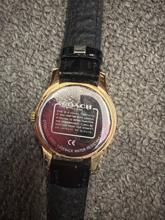 Coach Black Leather Strap Watch Gold Tone Signature Dial Women’s